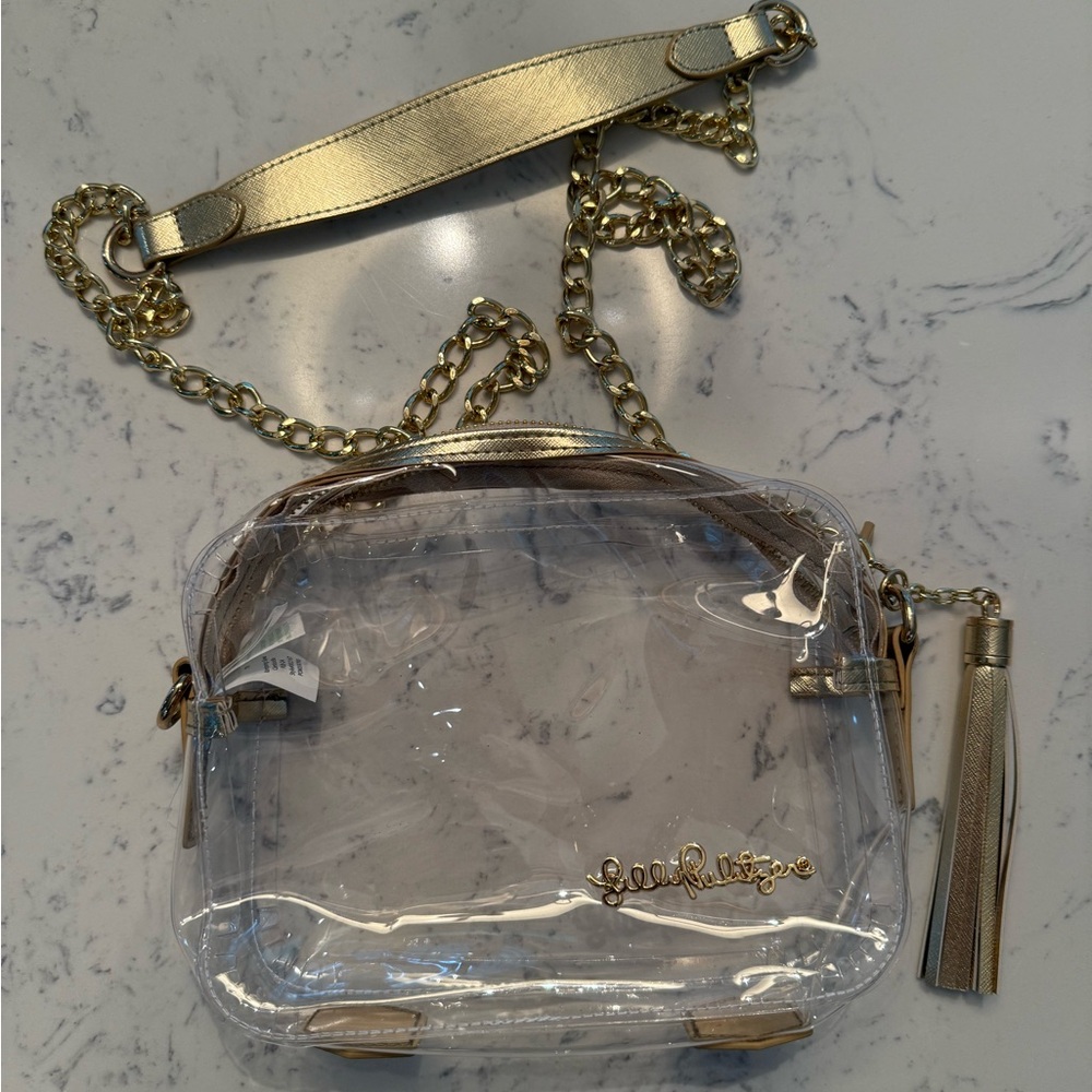 Lilly Pulitzer Clear Crossbody Bag with Gold Chain